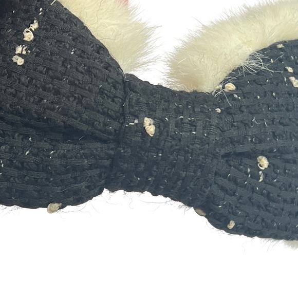 Jennifer Ouellette Black Basketweave Headband with Cream Faux Fur Lining Wide‎